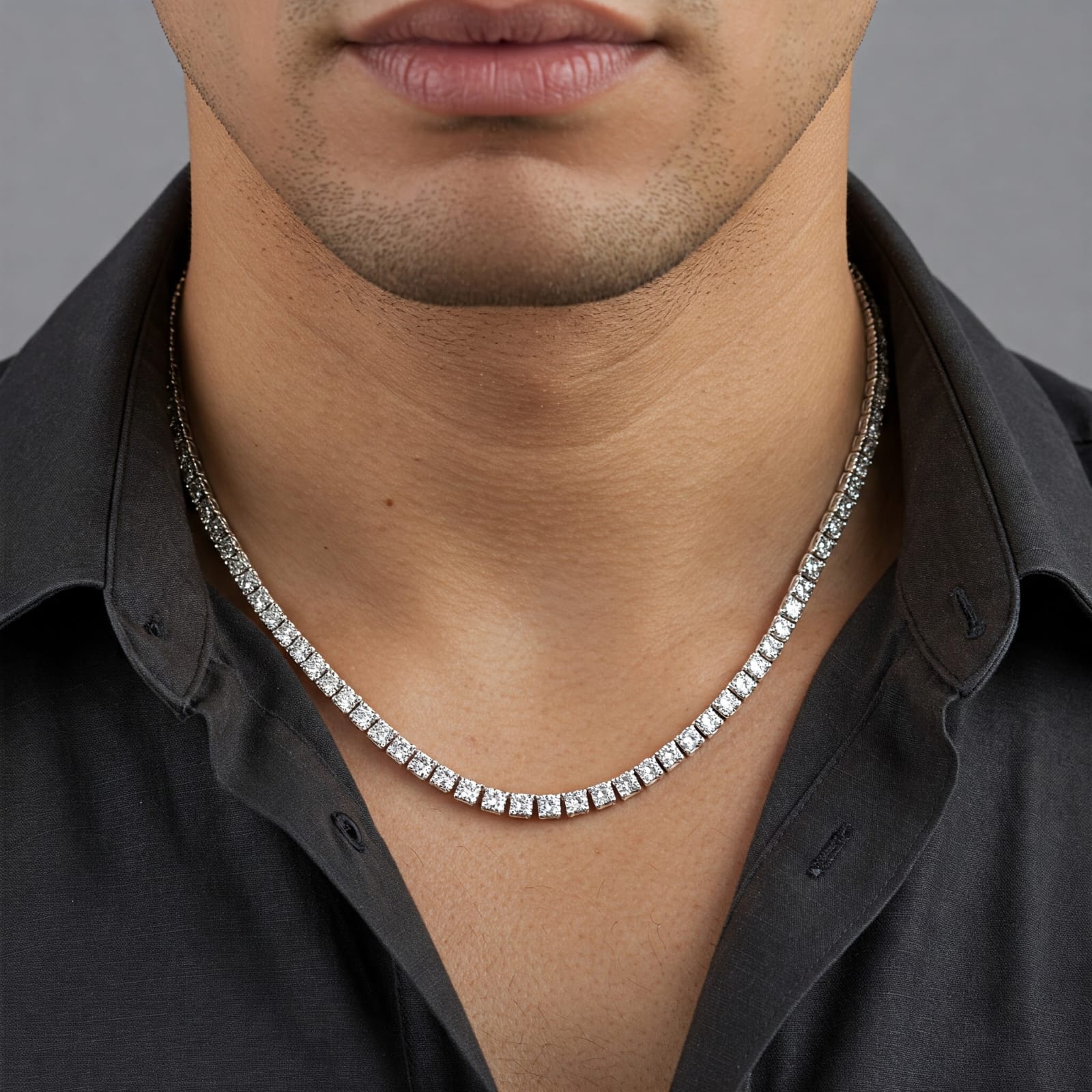 Sharukh Khan Trendy Square Diamond Tennis Necklace 925 Sterling Silver Jewelry for Men