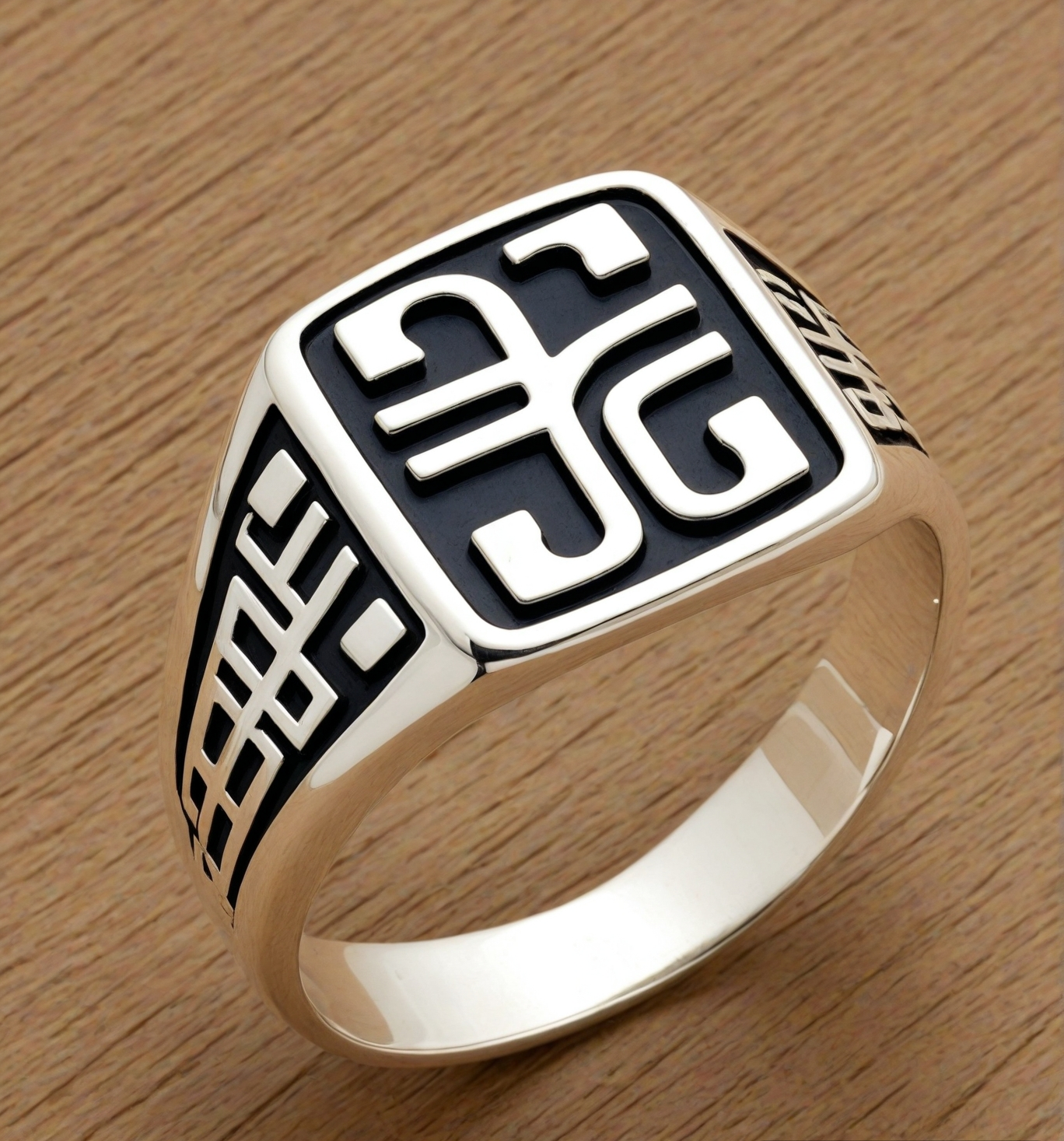 925 Sterling Silver Black Enamel Men's Signet Ring