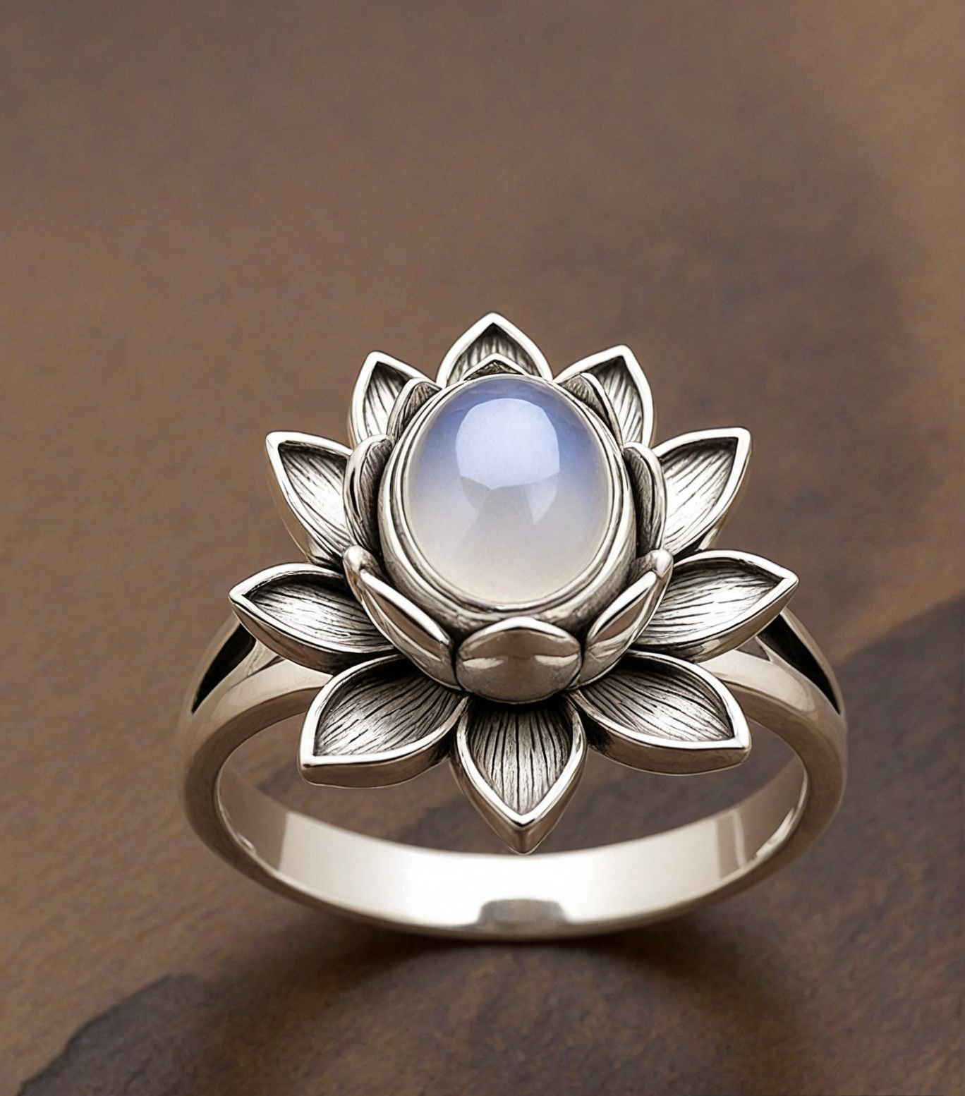 Elegant Lotus Moonstone Ring Handcrafted Jewelry for a Touch of Serenity