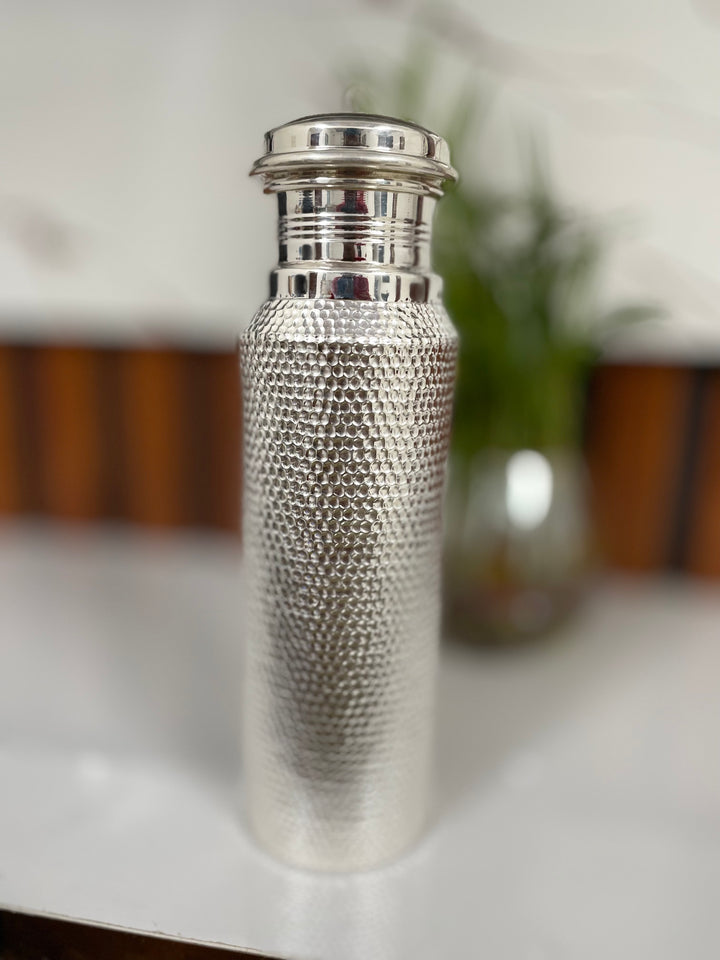 pure 999 fine silver fully hammered handmade water bottle