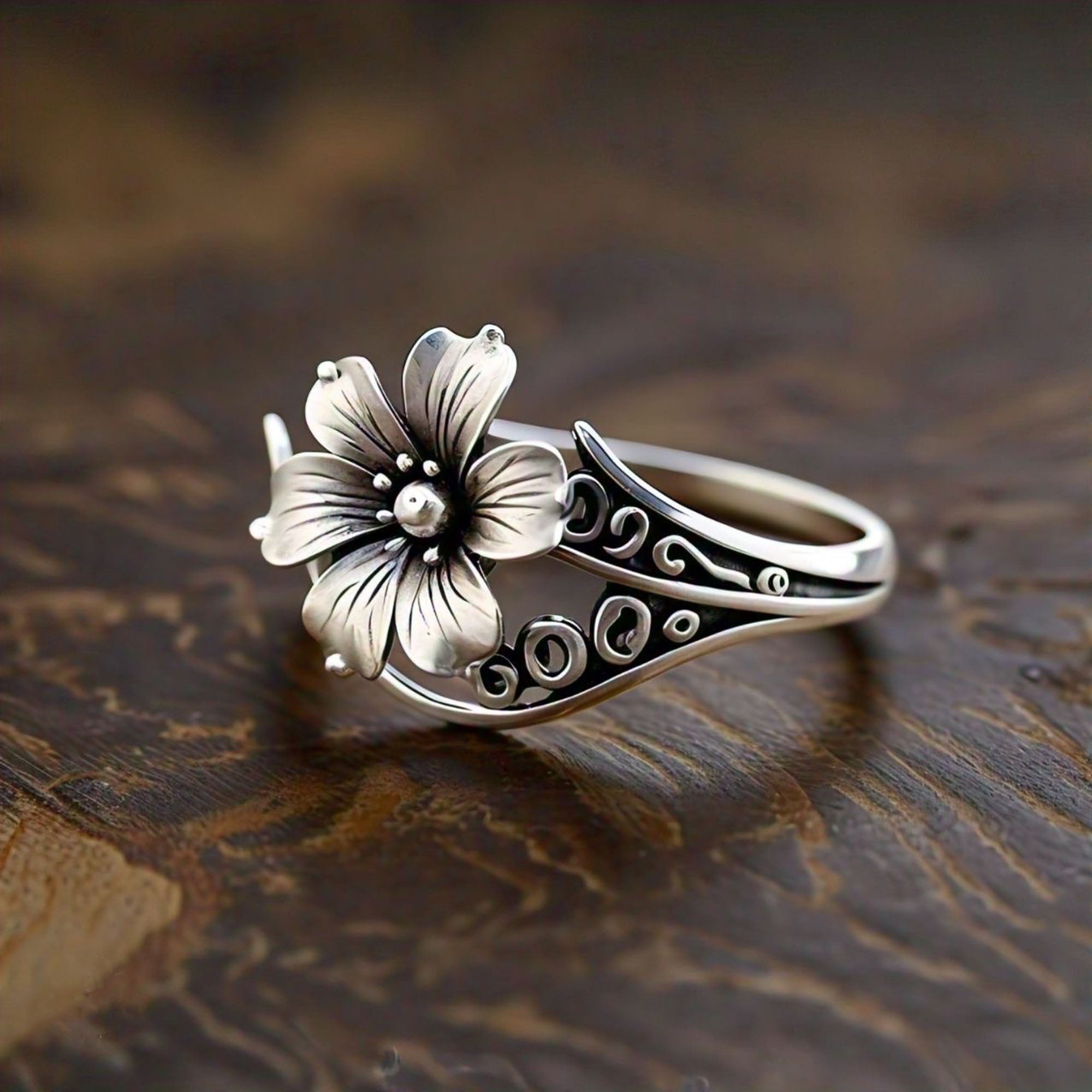 Minimalist Flower Ring 925 Sterling Silver Handmade Jewelry