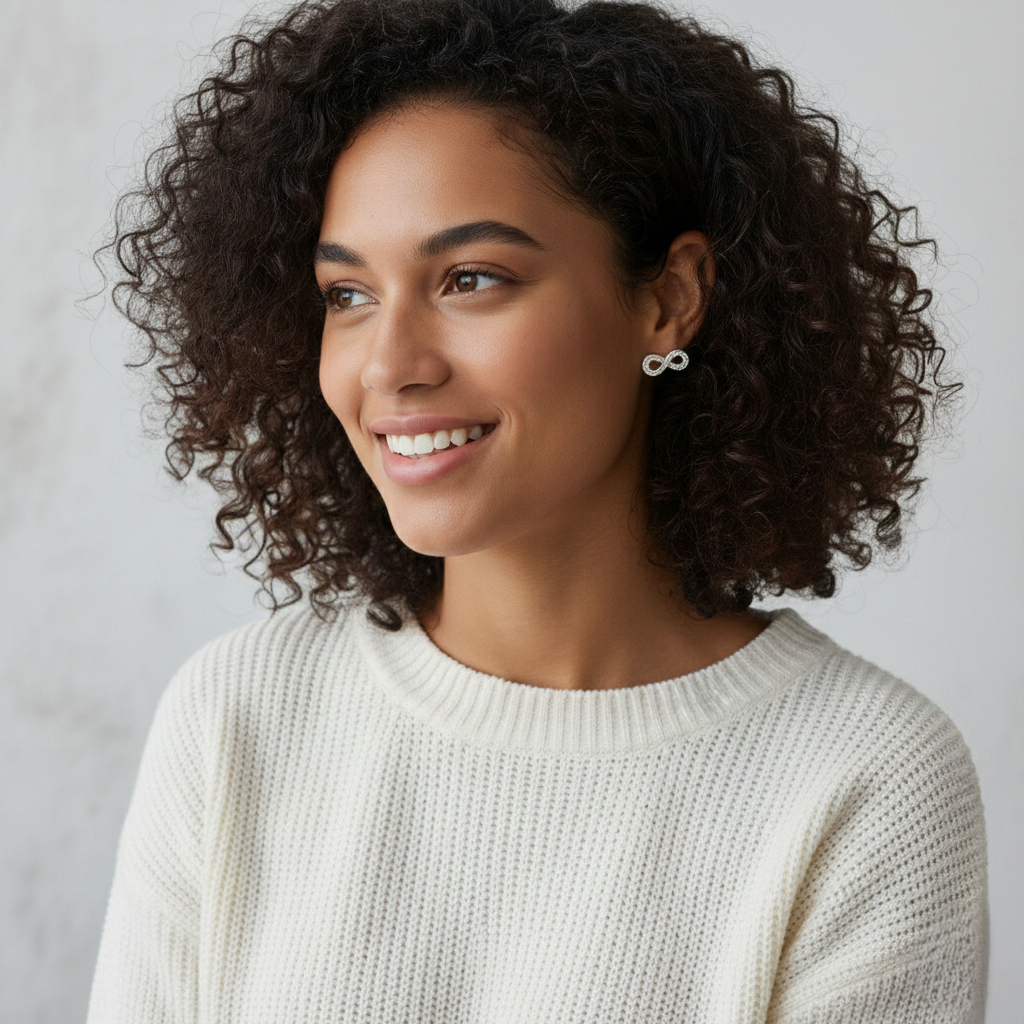 Sterling silver infinity stud earrings with a twisted 925 silver design, elegant minimalist jewelry for her.