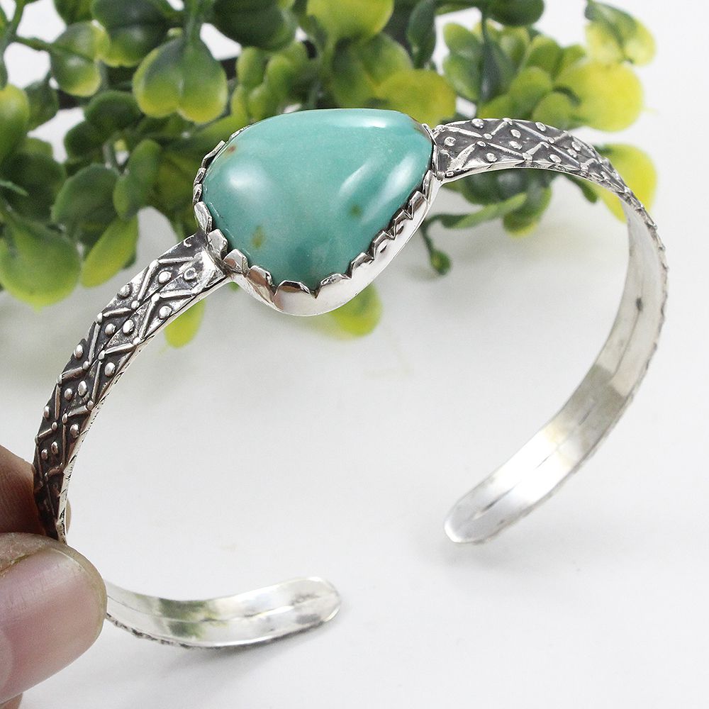 Trillion Turquoise Bangle 925 Silver Designer Band Cuff Bracelet