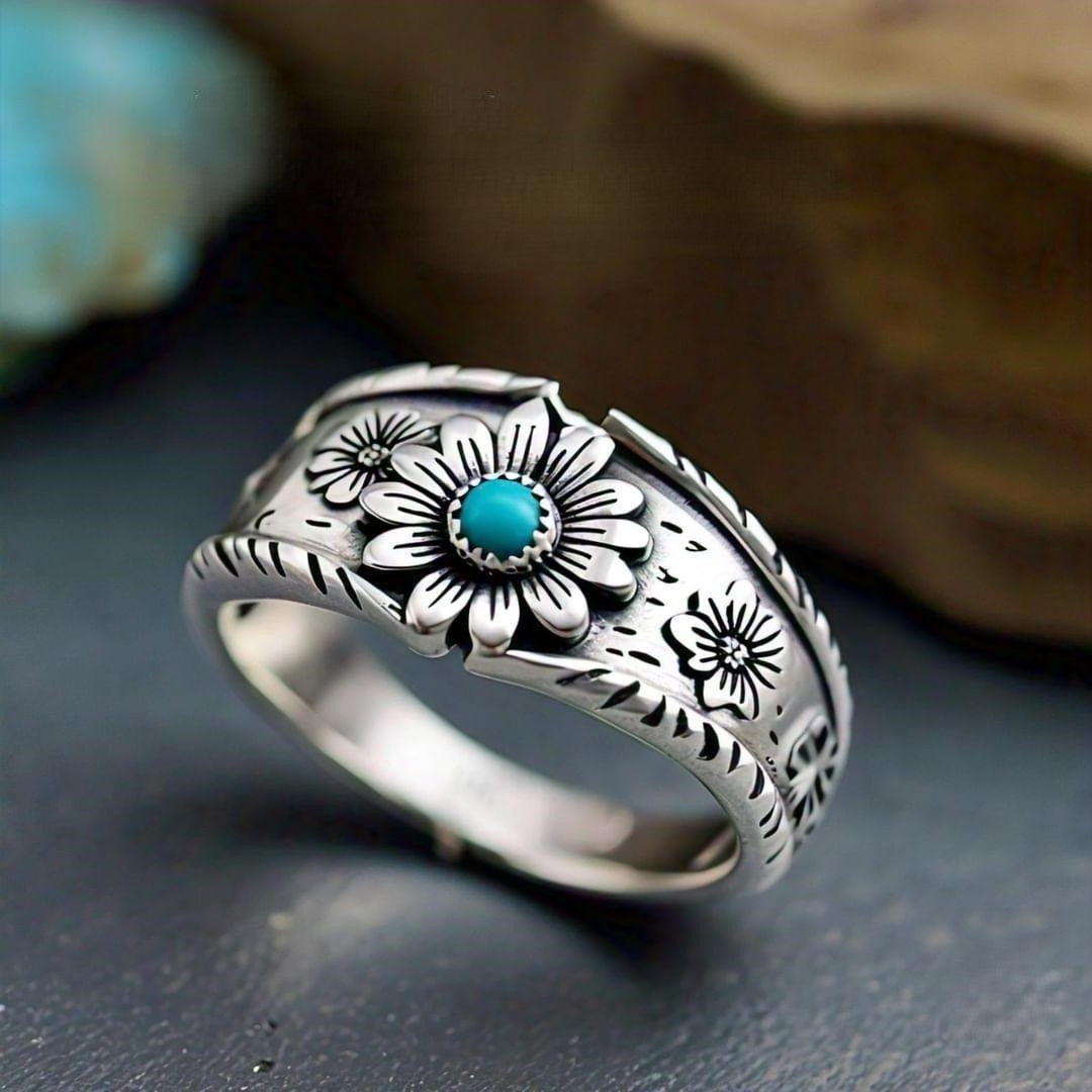Stunning Floral Turquoise Ring Handcrafted Jewelry for Every Occasion