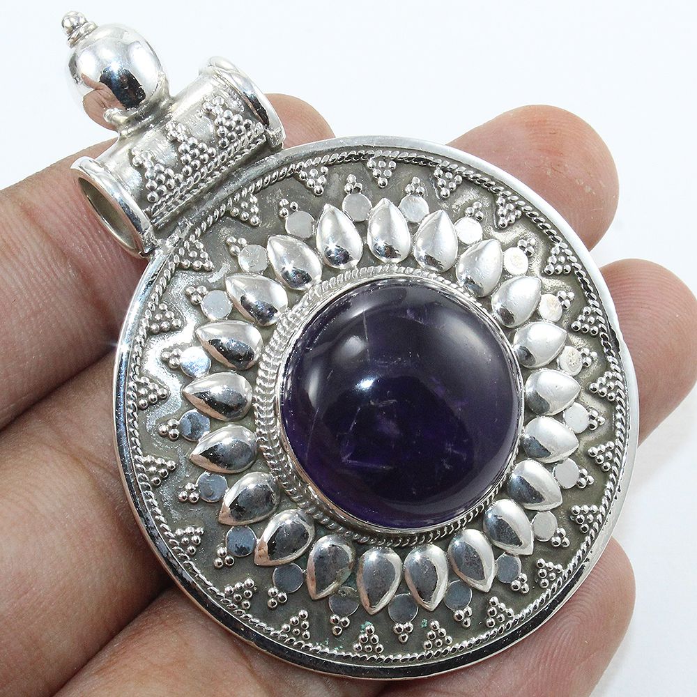 Vintage amethyst pendant in 925 sterling silver, handmade jewelry for women