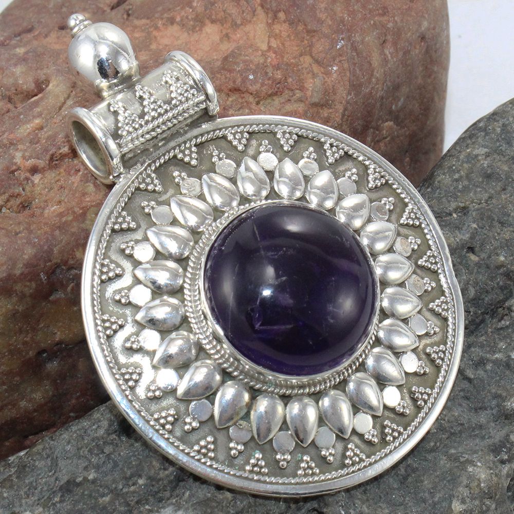 Vintage amethyst pendant in 925 sterling silver, handmade jewelry for women