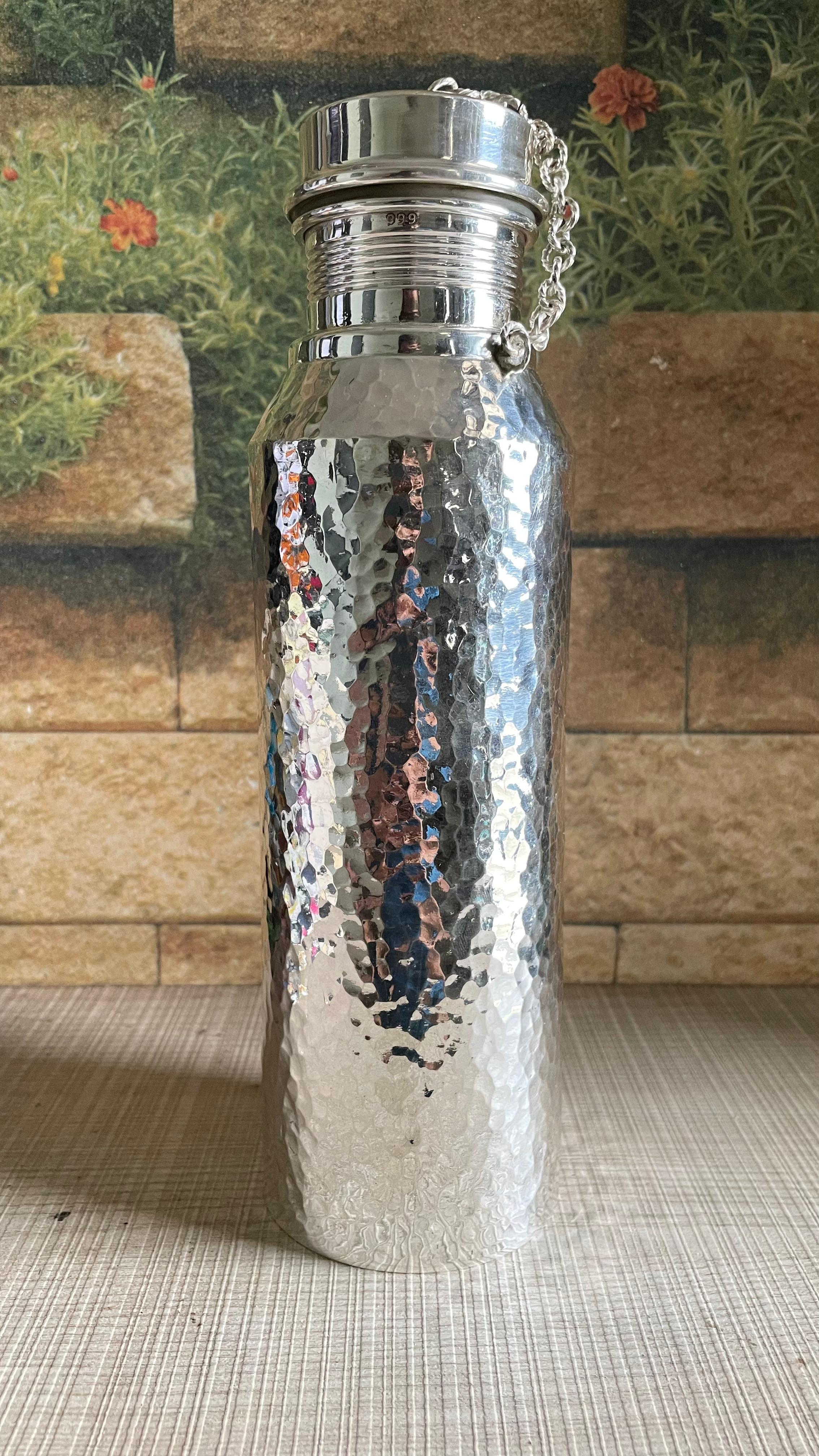 Fully Hammered Pure 999 Silver Water Bottle 1000 ml