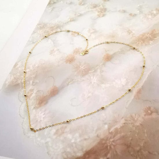 Gold Beaded Chain 925 Silver Everyday Office Wear Necklace