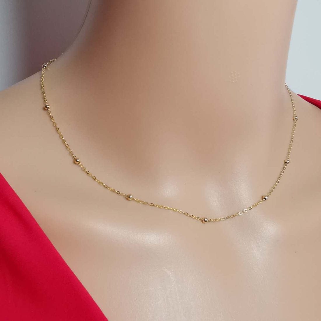 Gold Beaded Chain 925 Silver Everyday Office Wear Necklace