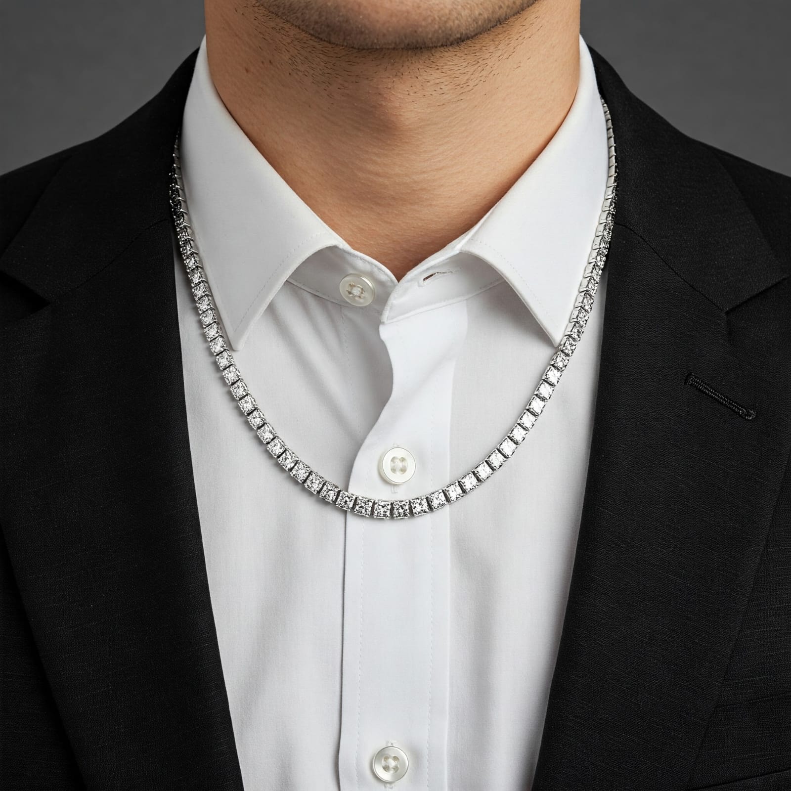 Sharukh Khan Trendy Diamond Tennis Necklace 925 Silver Jewelry for Men