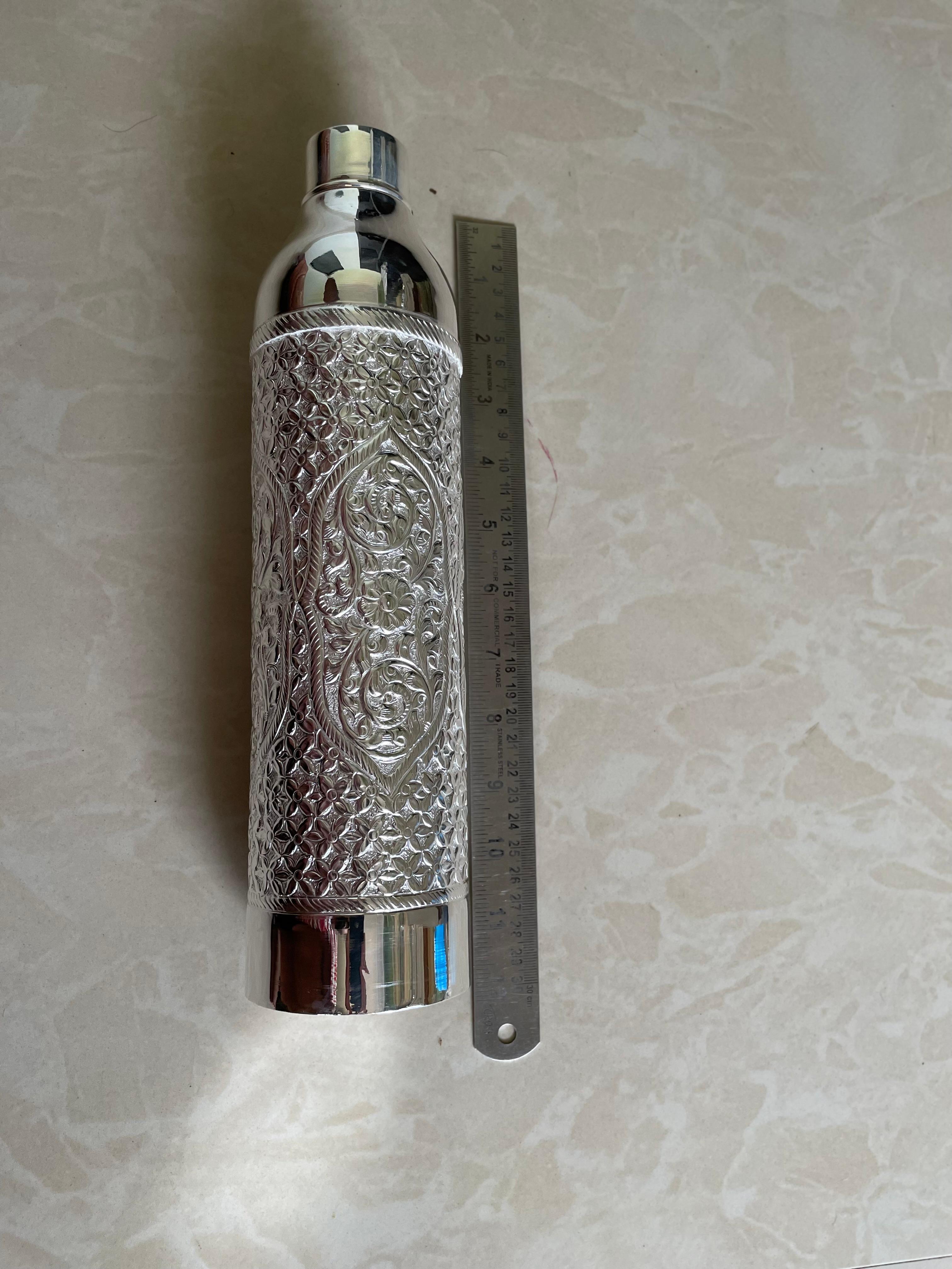 Bouteille d'eau en argent sterling 925 texturée à la main pour cadeaux, renforcement naturel de l'immunité, cadeau de mariage de luxe