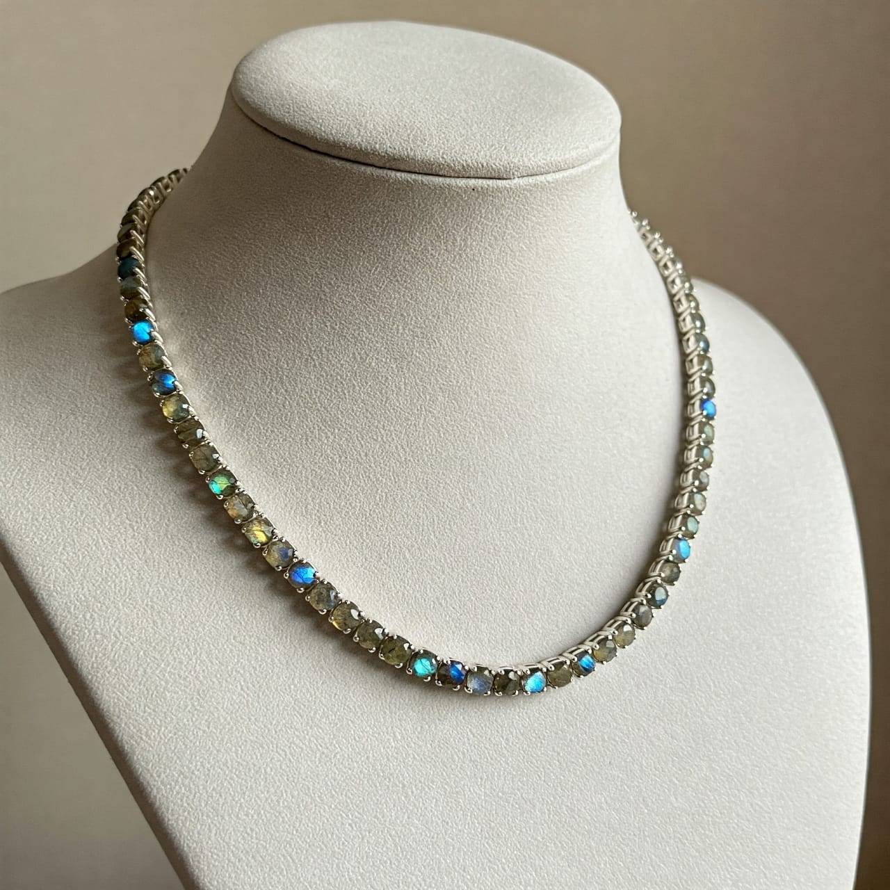 925 Silver 4mm Labradorite Tennis Necklace for Women – Healing Birthstone Jewelry, Minimalist Layered Choker Necklace, Wedding Gift for Her