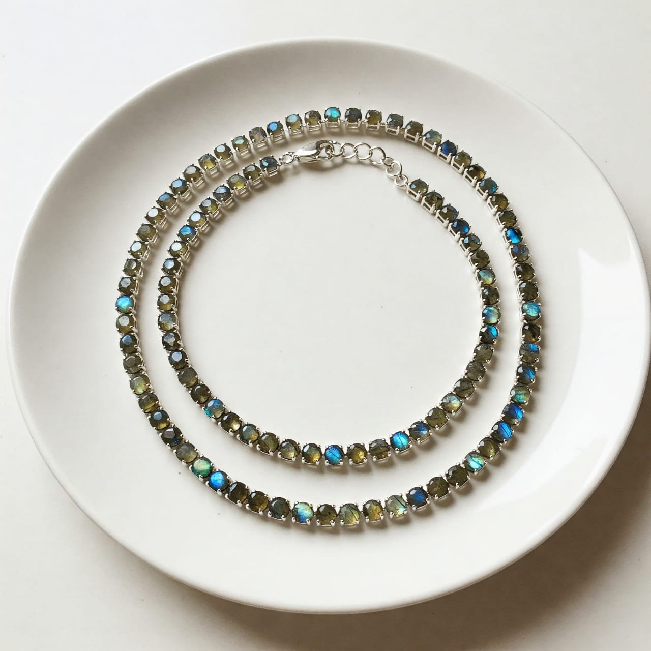 Collier tennis en labradorite 4 mm en argent 925 pour femme – Bijoux de pierre de naissance curative, collier ras du cou minimaliste superposé, cadeau de mariage pour elle