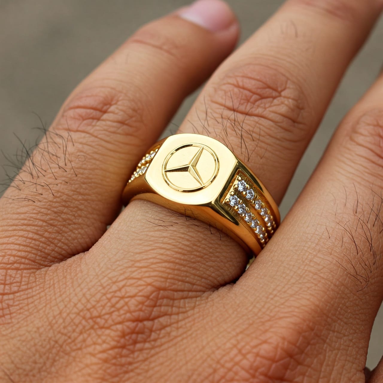 Signet mens ring 925 sterling silver gold plated mercedes logo wedding anniversary jewelry