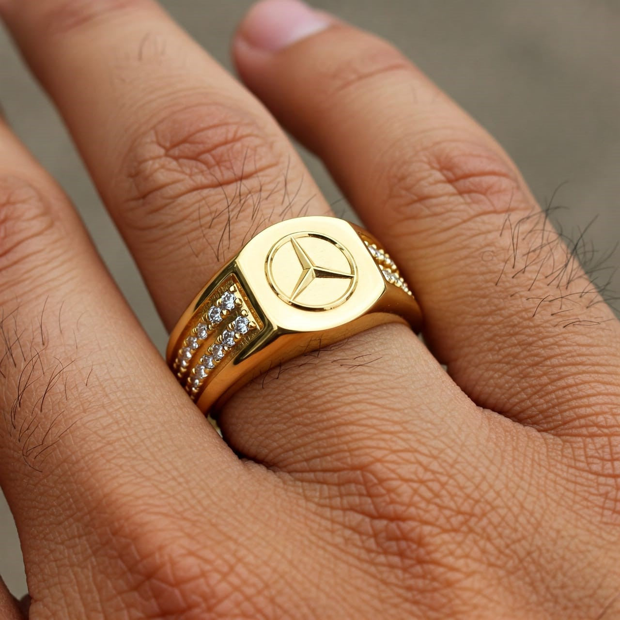 Signet mens ring 925 sterling silver gold plated mercedes logo wedding anniversary jewelry