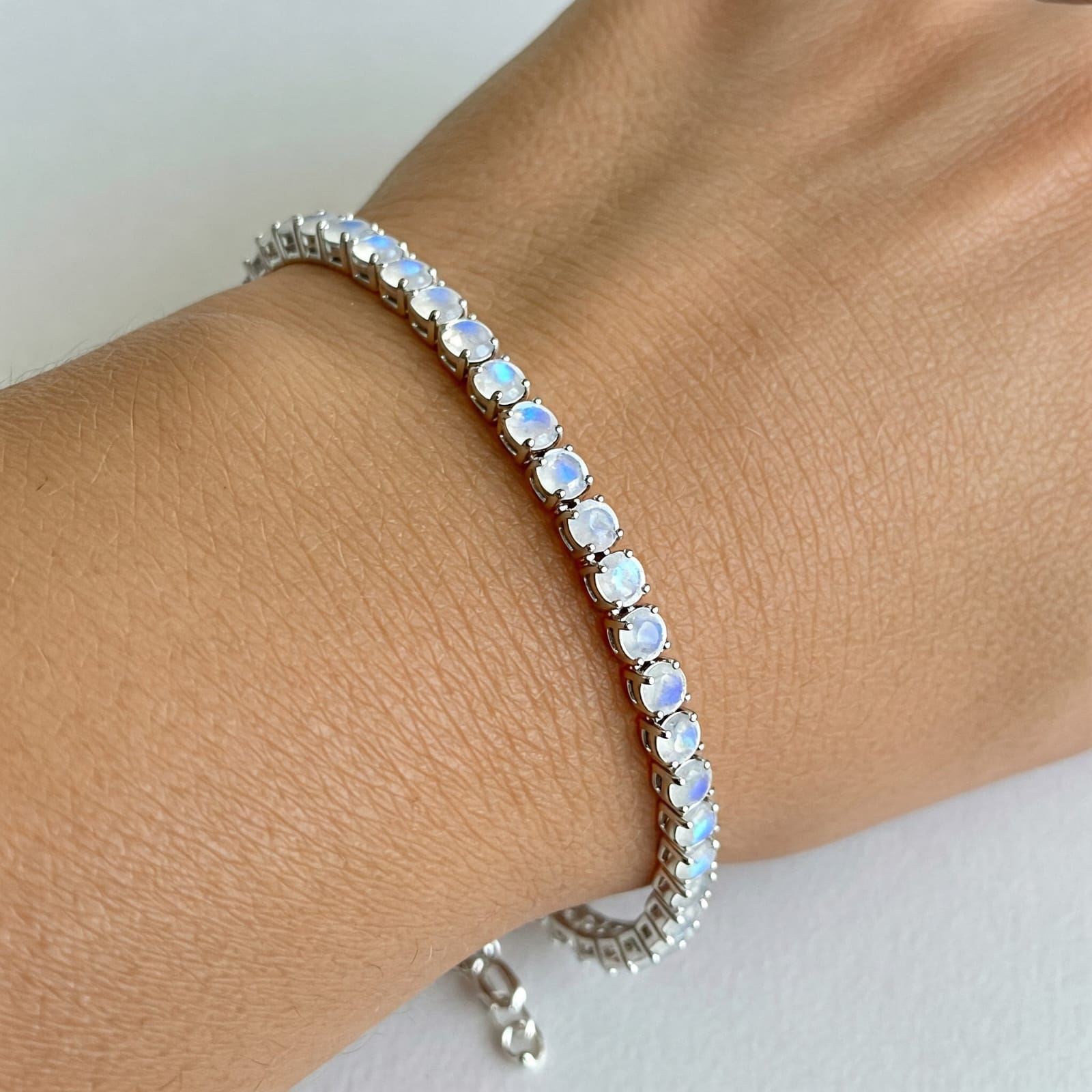 Bracelet Sophia en Pierre de Lune – Bracelet Tennis 4mm en Argent Sterling 925 pour Femme