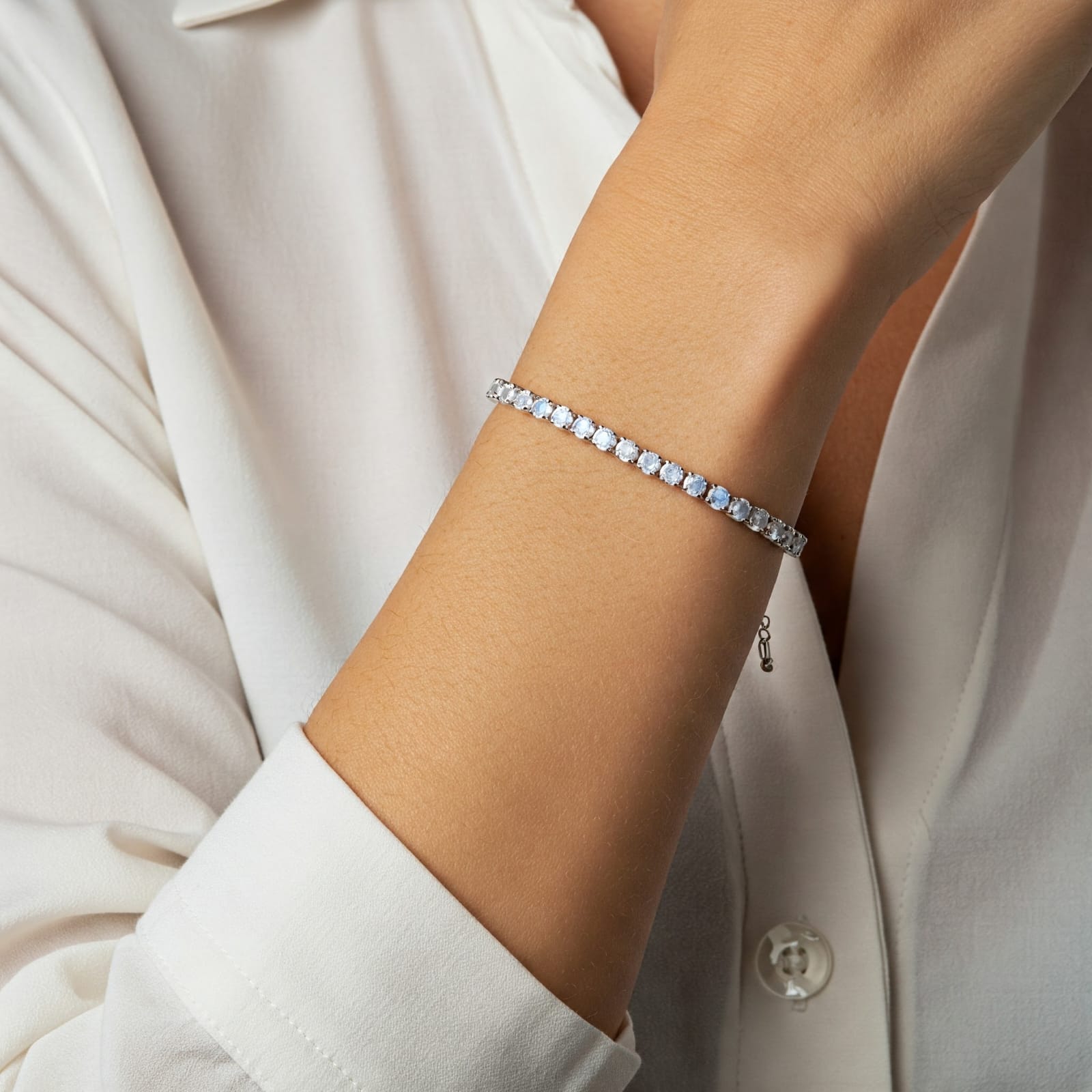 Sophia Moonstone Bracelet – 925 Sterling Silver 4mm Moonstone Tennis Bracelet for Women