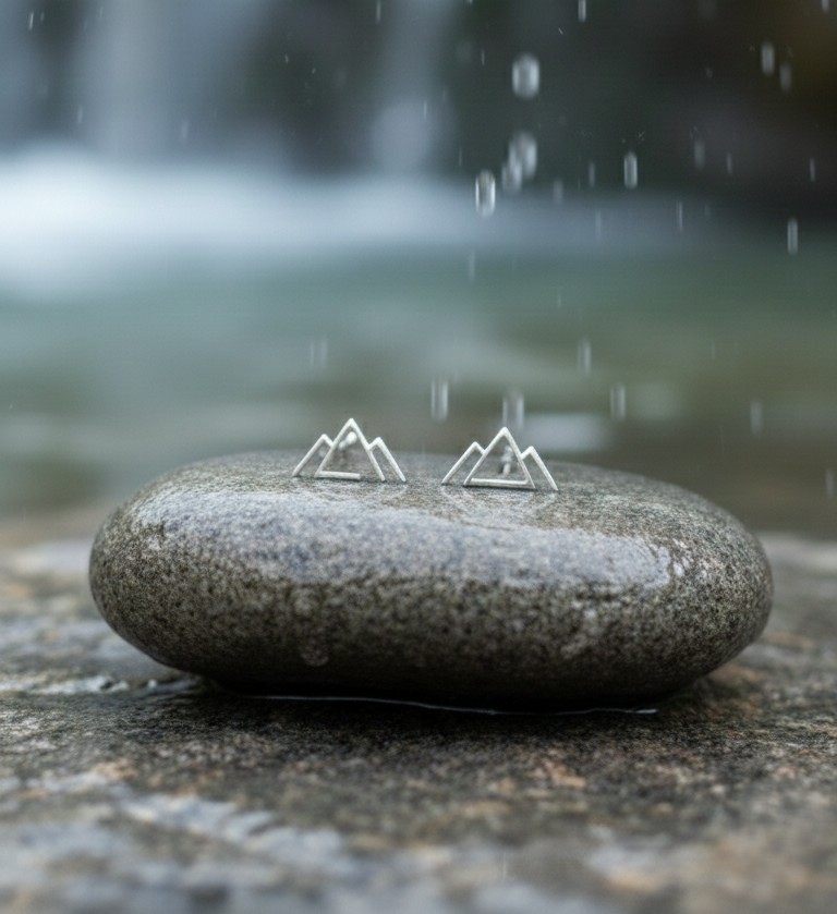 925 Sterling Silver Mountain Stud Earrings - Dainty Minimalistic Jewelry