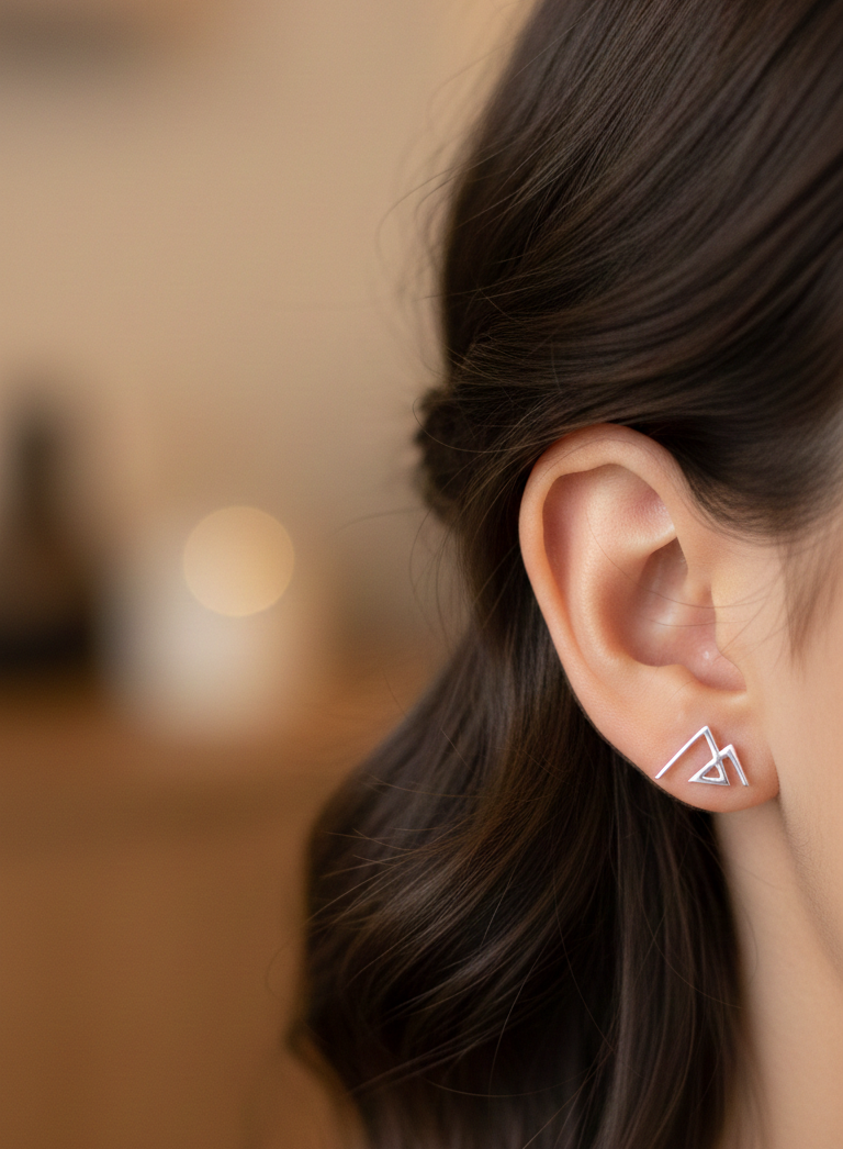 925 Sterling Silver Mountain Stud Earrings - Dainty Minimalistic Jewelry