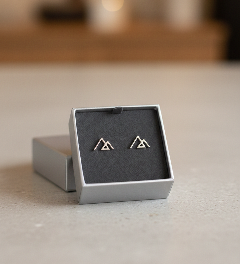 925 Sterling Silver Mountain Stud Earrings - Dainty Minimalistic Jewelry