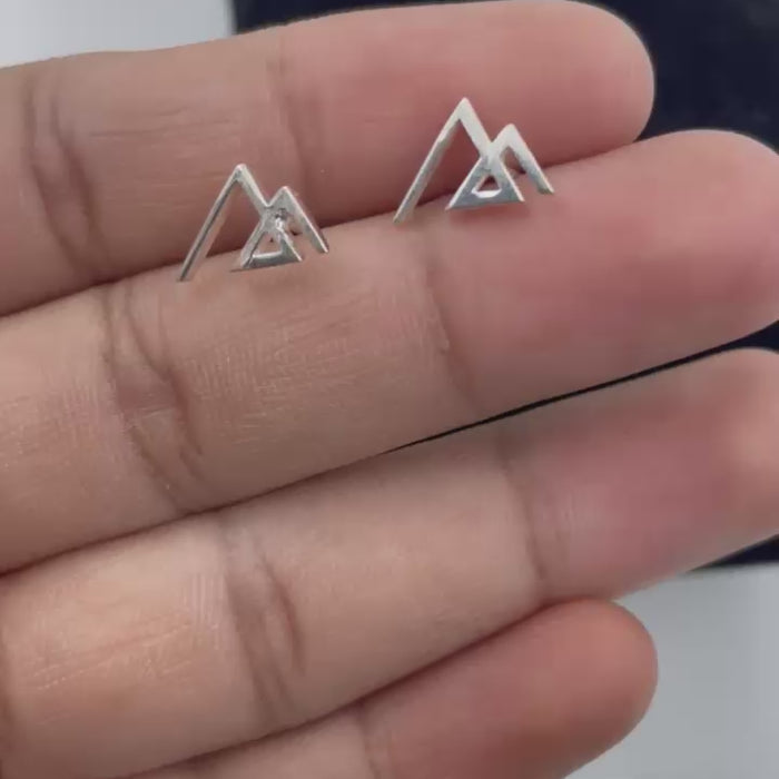 925 Sterling Silver Mountain Stud Earrings - Dainty Minimalistic Jewelry