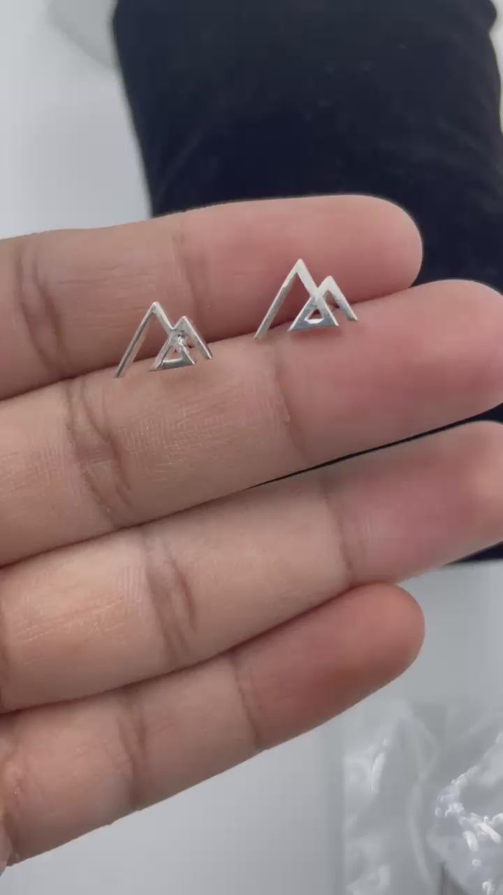 925 Sterling Silver Mountain Stud Earrings - Dainty Minimalistic Jewelry