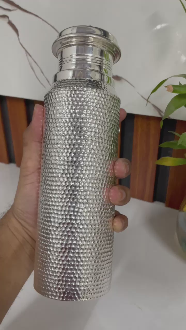 Pure 999 Silver Fully Hammered Water Bottle Natural Immunity Booster