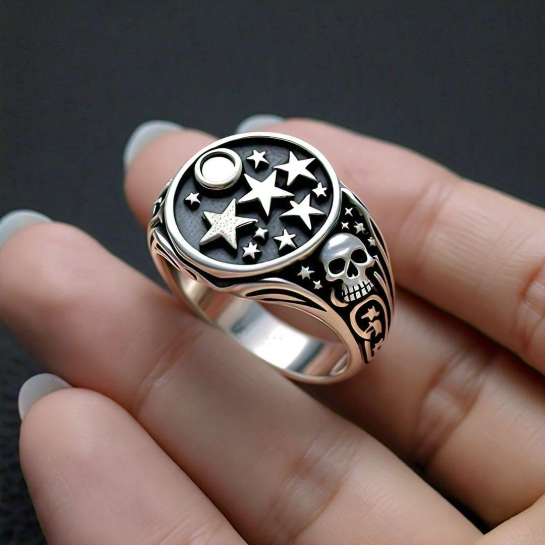 925 silver skull mens signet ring