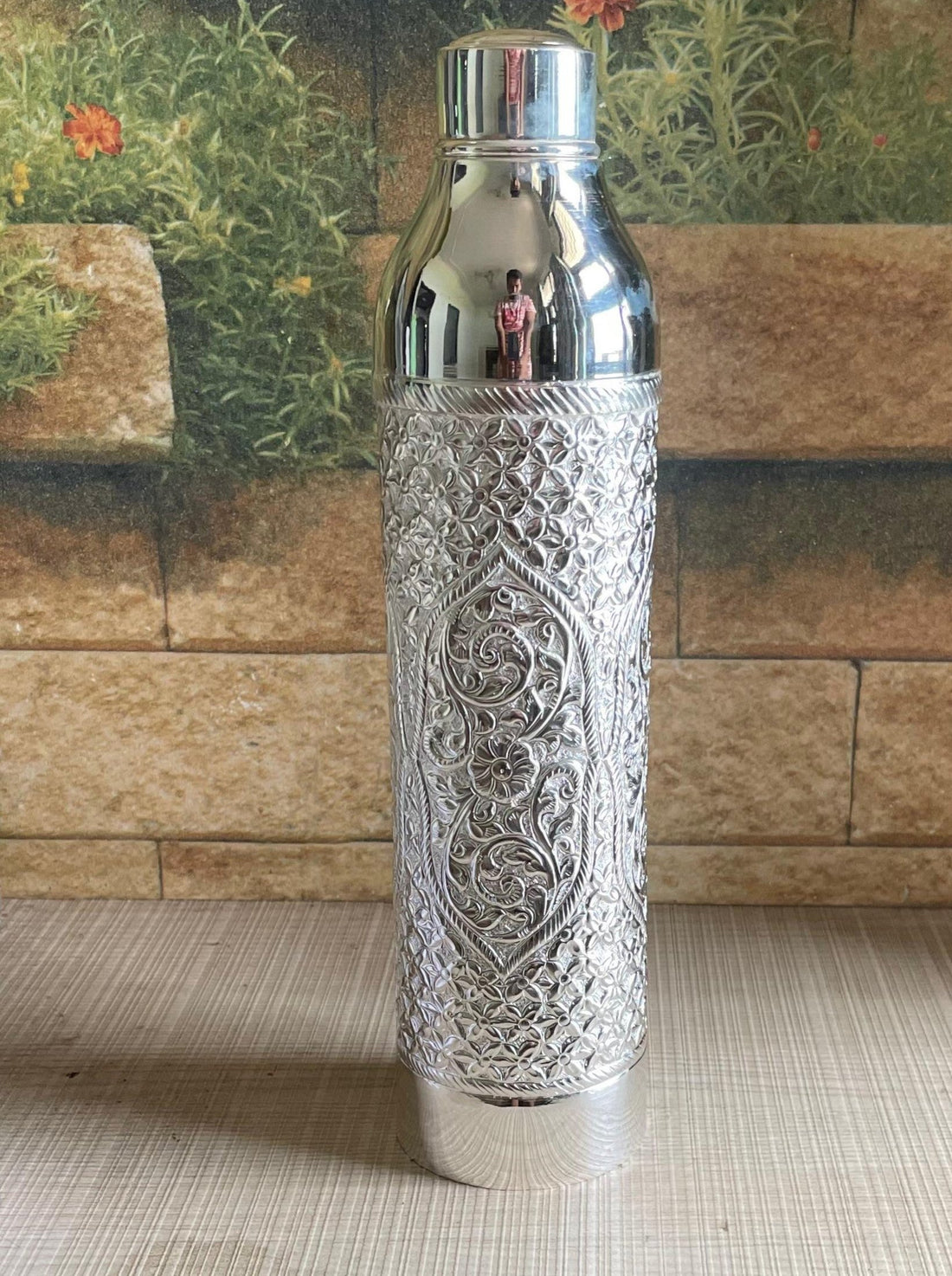 925 Sterling Silber handgefertigte Wasserflasche mit Struktur – Geschenkidee, natürlicher Immun-Booster, luxuriöses Hochzeitsgeschenk
